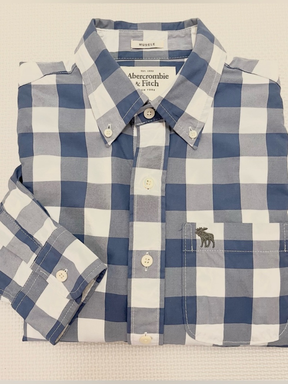 Abercrombie & Fitch Mens Plaid Gingham Button Down Shirt Blue White Size S